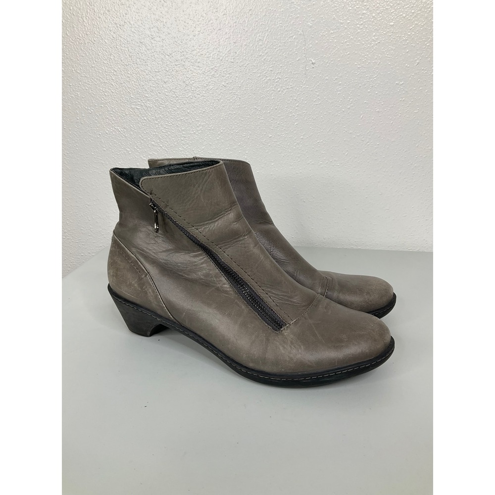 Dansko Grey Leather Diagonal Zip‎ Ankle Boots Womens 42 Low Wedge Booties